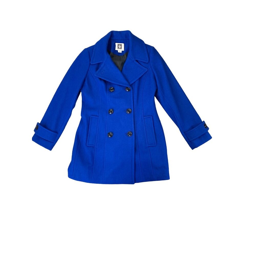 VINTAGE 90'S ANNE KLEIN ELECTRIC BLUE WOOL PEACOAT SZ M